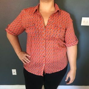 Elephant print button down blouse